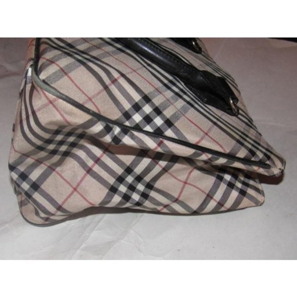 Burberry Vintage  Black Leather Nova Check Plaid Fabric Tote - Picture 7 of 12